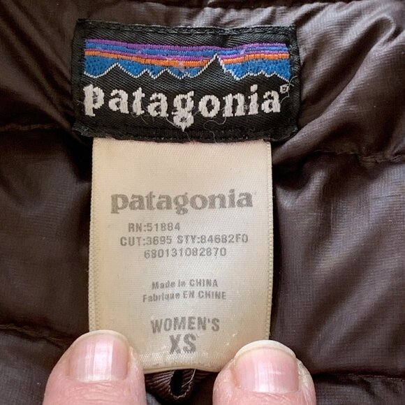 Patagonia Goose Down Womens XS Brown Full Zip Sweater Puffer Jacket Quilted FLAW - Picture 7 of 15